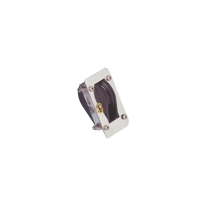 Poulie à encastrer à billes ø57mm avec montant inox, robuste et de qualité, idéale pour dériveurs et catamarans, charge utile de 230kg, rupture 900kg.