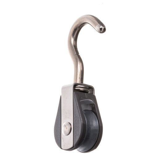 Poulie à Crochet Nova ø19mm, robuste, idéale pour voile légère, supporte jusqu'à 570kg, pour lignes de 6mm. Parfait pour dériveurs et catamarans de sport.