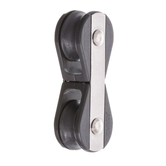 Poulie Tête à tête Nova ø19mm, robuste pour voile légère, supporte une charge utile de 285kg et une charge rupture de 570kg, idéale pour dériveurs.