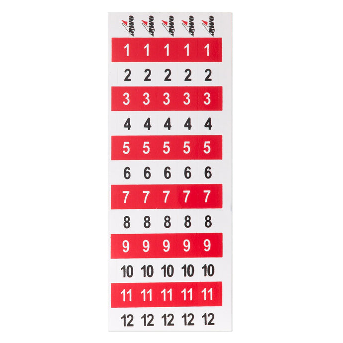 Échelle adhésive numérotée pour marquer réglages sur mâts et bômes, disponible en dimensions 130x8mm ou 270x20mm, calibrée à 10mm ou 25mm.