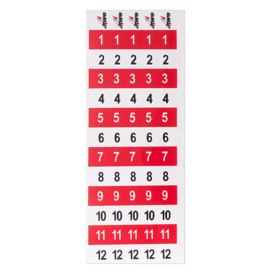 Échelle adhésive numérotée pour marquer réglages sur mâts et bômes, disponible en dimensions 130x8mm ou 270x20mm, calibrée à 10mm ou 25mm.
