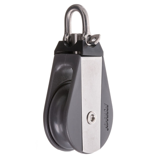 Poulie Simple Nova + Emerillon, robuste et économique, pour voile légère. Disponible en plusieurs tailles, supporte jusqu'à 1700kg de charge de rupture.