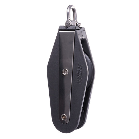 Poulie Violon Nova robuste pour dériveurs et catamarans, disponible en modèles Nova 28, 45 et 57, offrant une résistance maximale de 850kg à 1700kg.