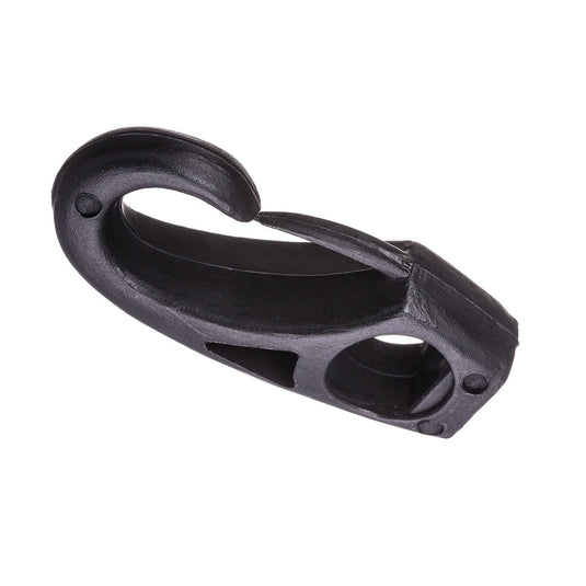 Crochet Plastique Light noir pour cordage ou sandow, idéal pour dériveurs et catamarans, compatible avec des diamètres de 4 à 8mm.