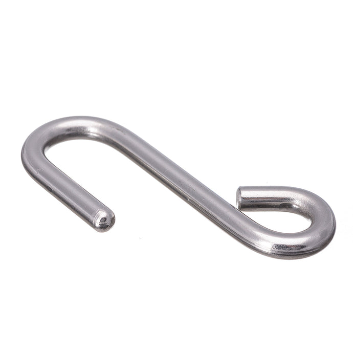 Crochet Inox pour voile légère, disponible en fil ø5mm avec œil ø9mm, ouverture 15mm, charge 135kg, et fil ø6mm avec œil ø10mm, charge 300kg.