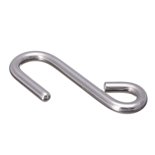 Crochet Inox pour voile légère, disponible en fil ø5mm avec œil ø9mm, ouverture 15mm, charge 135kg, et fil ø6mm avec œil ø10mm, charge 300kg.