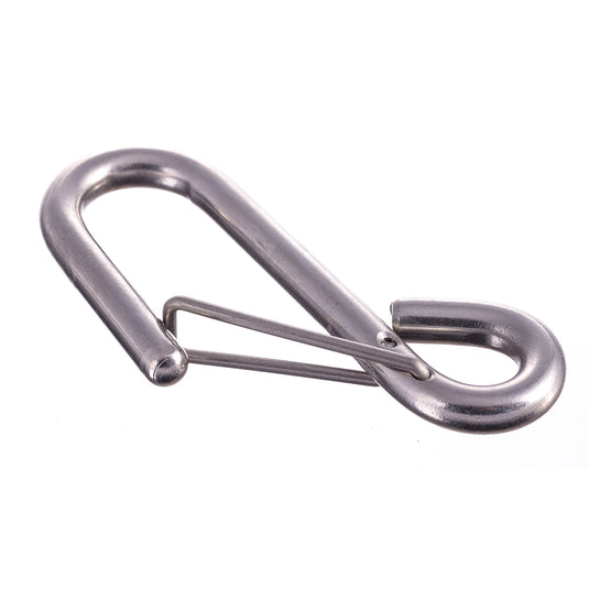 Crochet Inox Droit avec Sécurité RWO, crochet ouvert en acier inoxydable 316 avec ressort, tailles variées, idéal pour accastillage de voile légère.