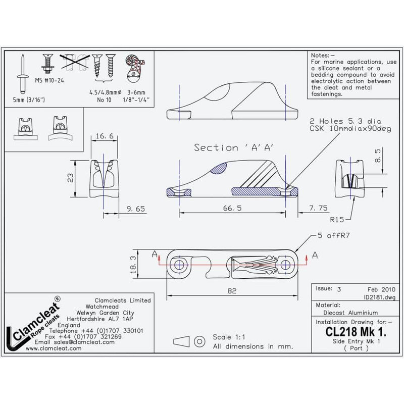 Chargez l&#39;image dans la visionneuse de la galerie, ClamCleat® Alu Ouvert Babord ø3 à 6mm, guide-câble pour fixer et libérer facilement les cordages, idéal pour les voiliers légers et catamarans.
