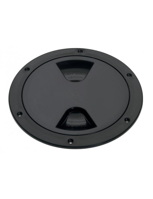 Trappe de Visite ø103/114mm noire, résistante aux UV avec joint silicone, visible avec des ouvertures circulaires, adaptée aux voiliers légers avant 2003.