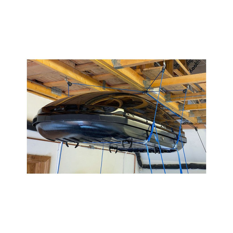 Chargez l&#39;image dans la visionneuse de la galerie, Système de Stockage Porte-bateau/kayak/paddle 3:1, dispositif de levage avec cordes et poulies SkyLock, idéal pour optimiser l&#39;espace en soulevant jusqu&#39;à 80 kg.
