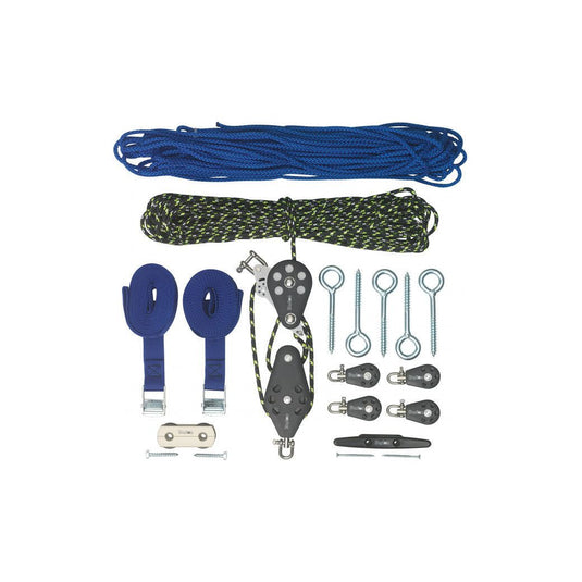 Système de Stockage Porte-bateau/kayak/paddle 4:1 avec cordes et poulies pour rangement facile d'équipements nautiques jusqu'à 80 kg.