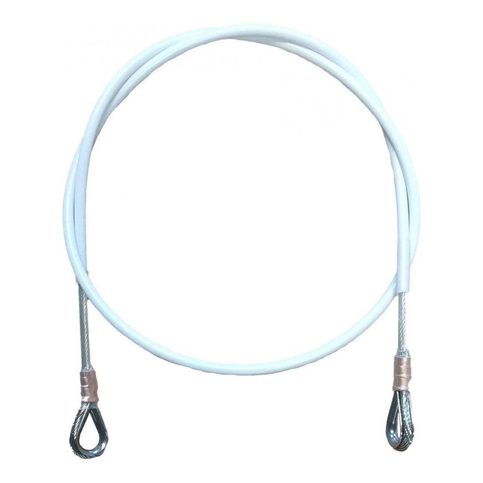 Câble Bride supérieure Hobie Cat 17 gainée blanc, conçu pour le gréement de catamaran, avec extrémités métalliques, adapté à la voile légère.