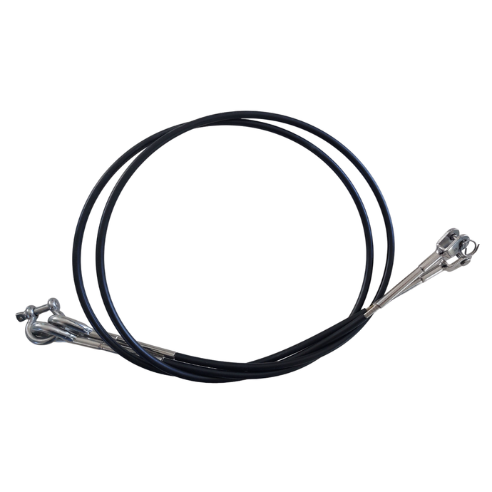 Bride pantoire Topaz 16 ø4mm gainée noir, câble noir et argent avec extrémités métalliques, adapté pour équipements de voile légère chez Yachting Thommeret.