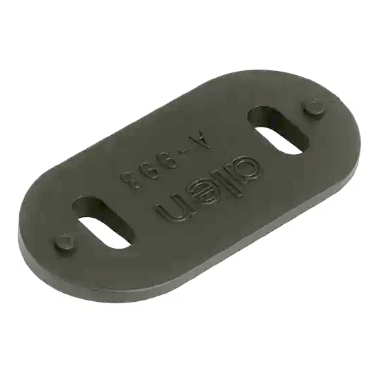 Cale de Taquet inclinée Allen 27mm avec fentes allongées pour sangles, utilisée comme ancre renforcée sur équipements nautiques, idéale pour voile légère.