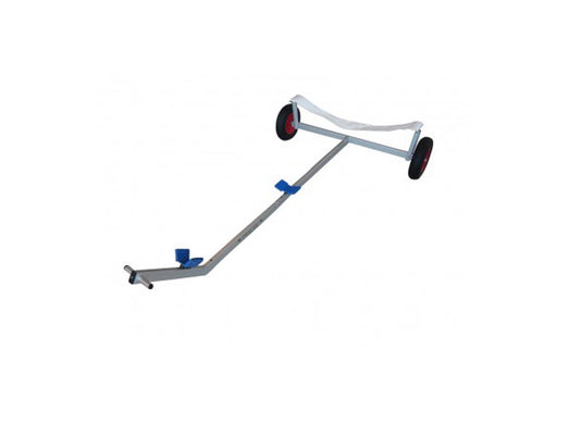 Chariot de mise à l'eau Dériveur 3.50 à 4.00m en aluminium anodisé, démontable sans outils, avec axes de roues ø25mm, idéal pour dériveurs