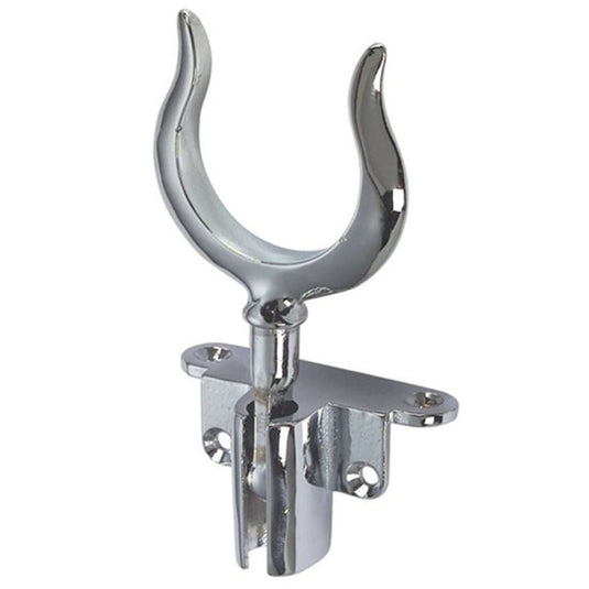 Dame de Nage rabattable avec Tolet en laiton chromé, adaptée à tous les bateaux, avec support inclus. Largeur d'ouverture 42mm, diamètre rame 50mm.