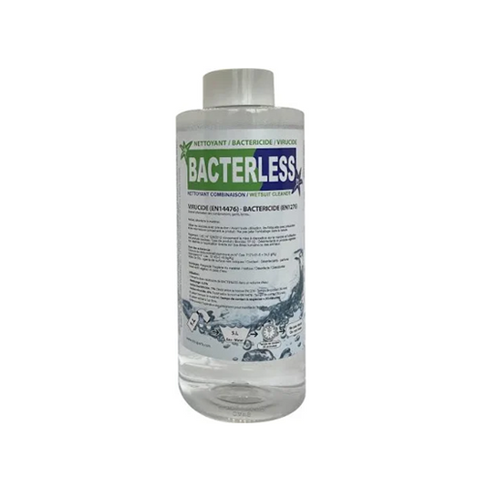 Nettoyant Désinfectant Bacterless 5L pour combinaisons et équipements néoprène, virucide et bactéricide, idéal pour l'entretien nautique quotidien.