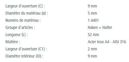Crochet Inox en S, qualité marine AISI 316, idéal pour accastillage voile légère. Fabrication européenne, excellent rapport qualité-prix, adapté dériveur et catamaran.