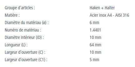 Crochet Inox en S de qualité marine, fabriqué en Europe, idéal pour accastillage voile légère, proposé par Yachting Thommeret.