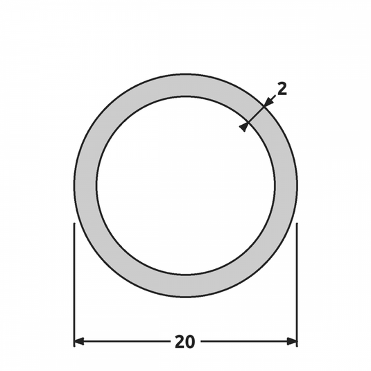 Tube Aluminium Anodisé Noir ø20mm, diamètre extérieur 20mm, intérieur 16mm, vendu au mètre. Idéal pour applications nautiques légères, avec tolérance de coupe incluse.