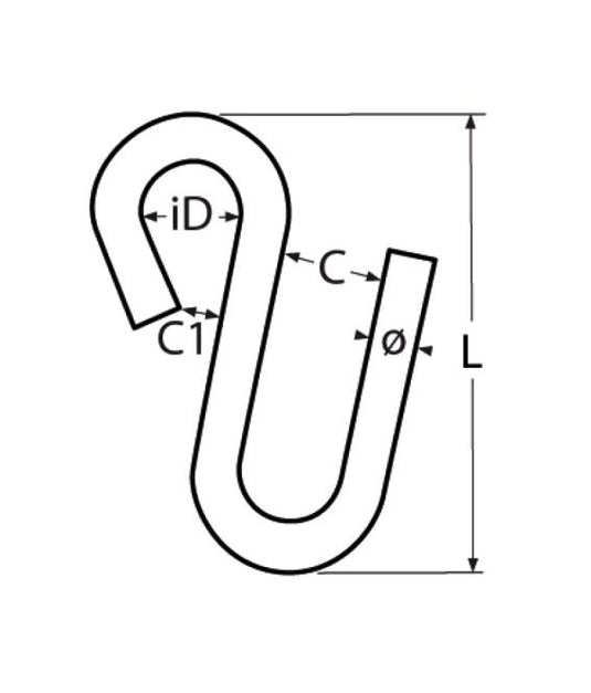 Crochet Inox en S de qualité marine, fabriqué en Europe, idéal pour équipement nautique léger. Parfait pour dériveurs et catamarans.