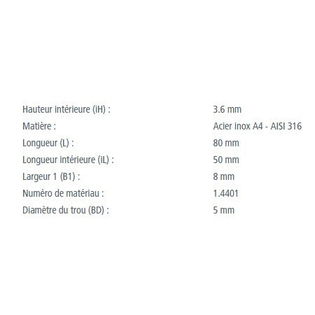 dimensions du pontet de sangle ou passe-sangle de 50mm de Thommeret Accastillage, spécialiste voile légère.