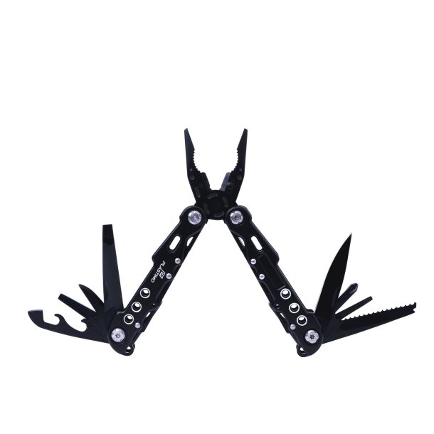 Multi-outils Safe Black 18 outils, pince multifonction avec 18 outils intégrés, notamment lame, scie, lime, et tournevis, idéal pour la voile légère et le nautisme.