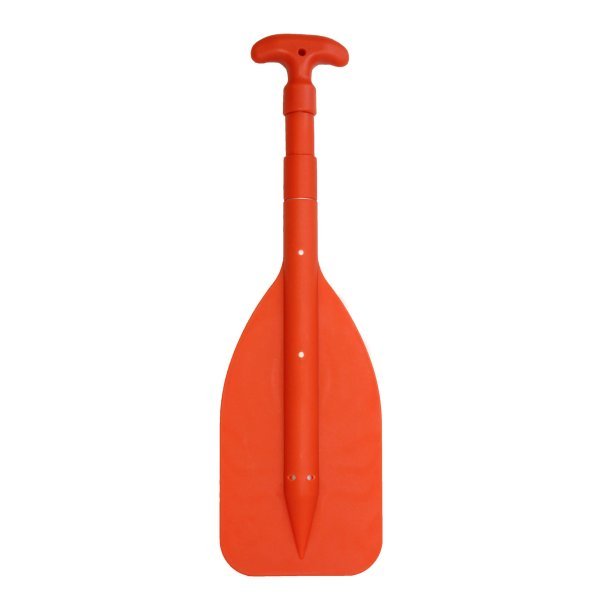 Pagaie de sécurité télescopique légère, manche aluminium, dimensions ajustables 53/81/107 cm, idéale pour dériveurs et catamarans sportifs. Poids : 480g.