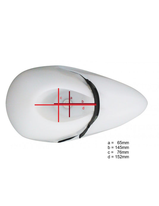 Flottabilité de Mât de Catamaran en plastique moulé, montrant des dimensions entre le trou central et les bords pour l'ajustement sur mâts de catamaran.