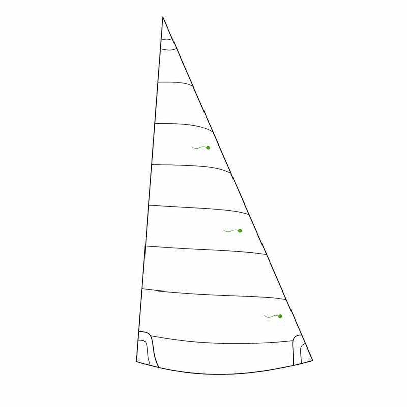 Laden Sie das Bild in Galerie -Viewer, Foc Dériveur Ventura 3.70 avec voile triangulaire, poches de lattes courbées et penons verts, en Dacron 250g, coupe cross-cut.
