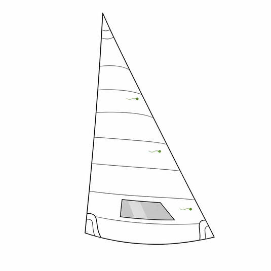 Dessin de foc pour dériveur 470 avec fenetre, penons, renforts aux points, cable draille ø3mm, coupe cross cut.