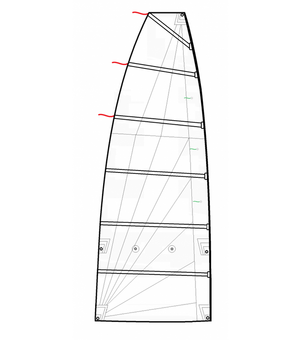 Grand Voile Catamaran Mystere, coupe radiale, inclus bande de ris, adapté pour voile légère sportive.