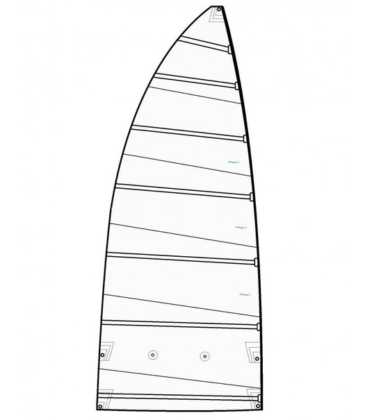 Grand Voile Catamaran Hobie Cat 14 en Dacron 250gr, coupe cross cut, avec bande de ris, idéal pour voile légère et catamarans sportifs.