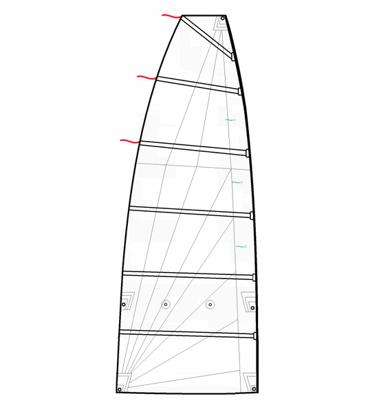 Grand Voile Catamaran Mystere, coupe radiale, inclus bande de ris, adapté pour voile légère sportive.