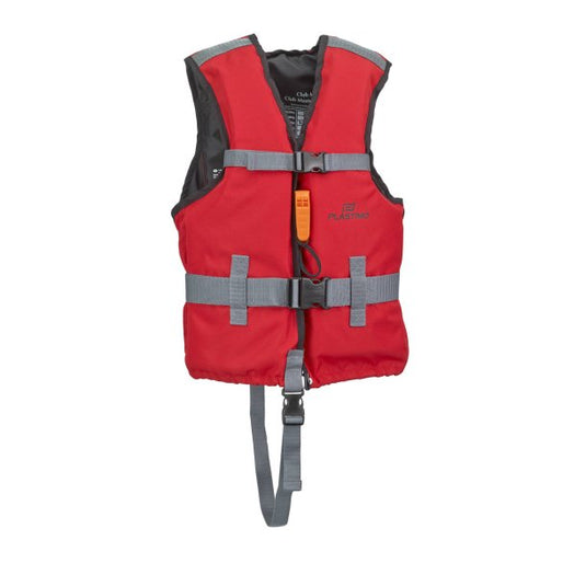 Gilet de sauvetage Club Master avec sifflet, bandes rétroréfléchissantes, et mousse extra souple, conçu pour activités nautiques intenses, offrant confort et sécurité optimale.