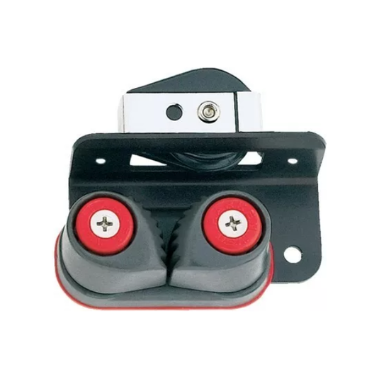 Poulie à encastrer ø29mm avec taquet monté sur platine aluminium, idéale pour réglages rapides et fiables sur voiliers, avec charge de travail de 136kg.