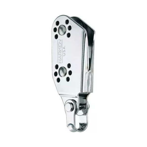 Poulie Violon Micro-Block ø22mm, compacte et légère, idéale pour planches à voile et dériveurs, avec coinceur pour réglages précis, charge travail 159kg.