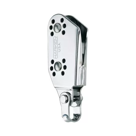 Poulie Violon Micro-Block ø22mm, compacte et légère, idéale pour planches à voile et dériveurs, avec coinceur pour réglages précis, charge travail 159kg.