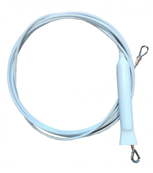 Hauban Buzz ø3mm, câble blanc avec poignée et clip, destiné à l'accastillage nautique léger chez Yachting Thommeret.