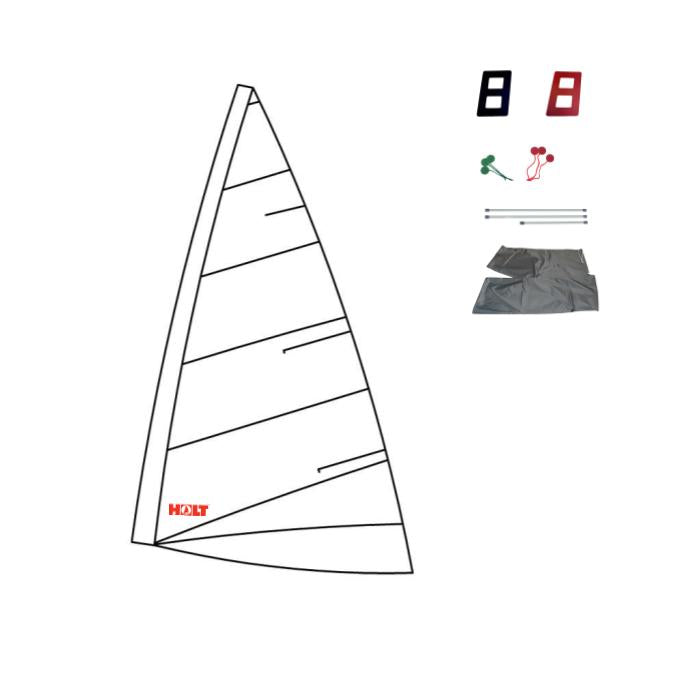 Load image into Gallery viewer, Voile Déviveur Laser® 4.7 Performance avec voile principale, kit de numéros, lattes, accessoires de montage, et sac de rangement pour dériveur léger.
