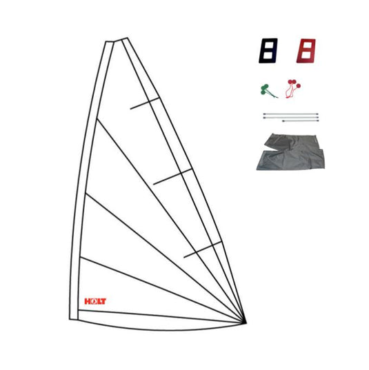 Voile Dériveur Laser® Radial Performance avec kit complet: voile, lattes, panneaux de numéros, attaches bungee et sac, parfaite pour régates en voile légère.