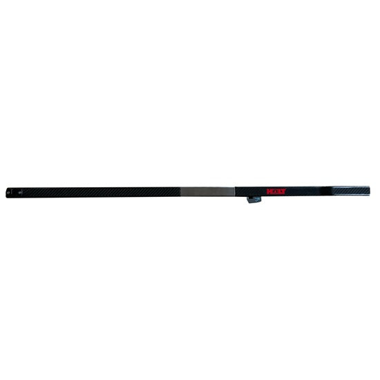Chargez l&#39;image dans la visionneuse de la galerie, Barre Carbone Laser® 1 en fibre de carbone avec fixation et bande argentée, idéale pour configurations de voile légère. Marquage HOLLY en rouge.
