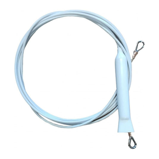 Cable blanc de catamaran de sport pour maintien du gréement, dit hauban. Cable en inox gainé avec cosses manchonnées.