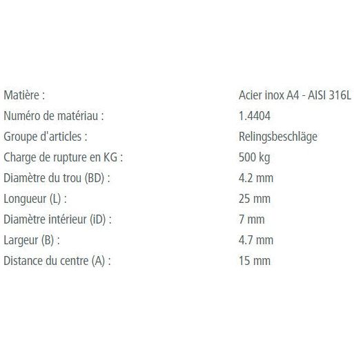 Charnière Inox A4 38 x 38mm, adaptée pour la voile légère, fabriquée en Europe, montrée avec texte et captures d'écran sur un téléphone.