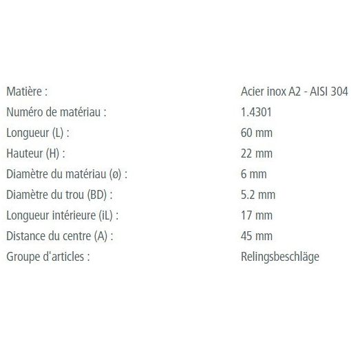 Pontet plein inox A2 - AISI 304, fabrication européenne, dimensions variées, idéal pour accastillage de voile légère.