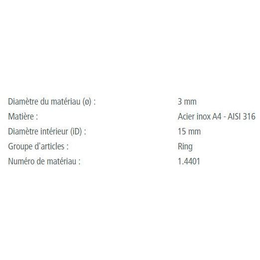Anneau Rond Inox A4 AISI 316, qualité marine. Modèles disponibles avec différentes dimensions et charges de rupture, idéal pour accastillage voile légère.