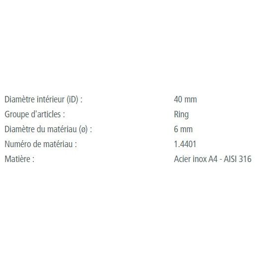Anneau Rond Inox A4 - AISI 316, qualité marine, charge rupture jusqu'à 990kg, idéal pour accastillage voile légère, disponible en plusieurs tailles et résistances.