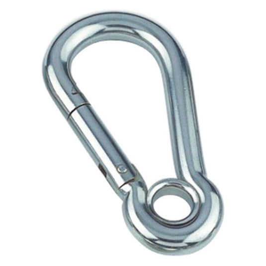 Mousqueton à Oeil en inox, idéal pour la voile légère, avec trou de fixation, qualité marine AISI 316.