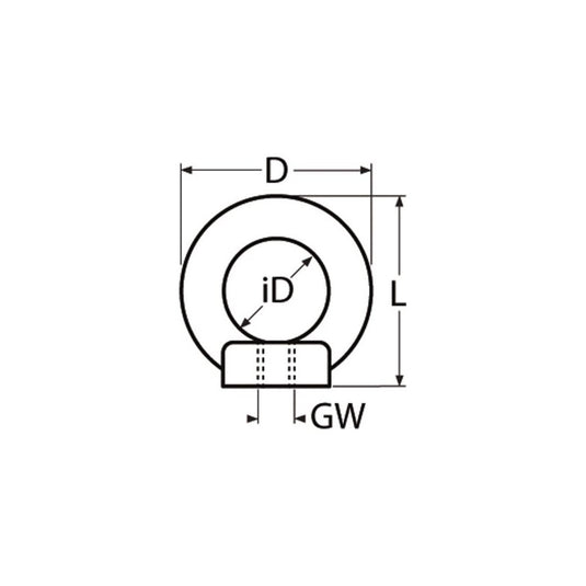 Écrou à Œil Anneau moulé A4 en inox pour voile légère, illustré par un dessin schématique avec cercles concentriques et lignes, idéal pour applications nautiques.