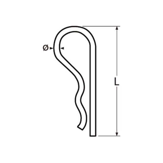 Load image into Gallery viewer, Goupille Beta en inox A4, dessinée, idéale pour équipements de voile légère, longueur 3mm: 70mm, 4mm: 79mm, qualité marine, fabrication européenne.
